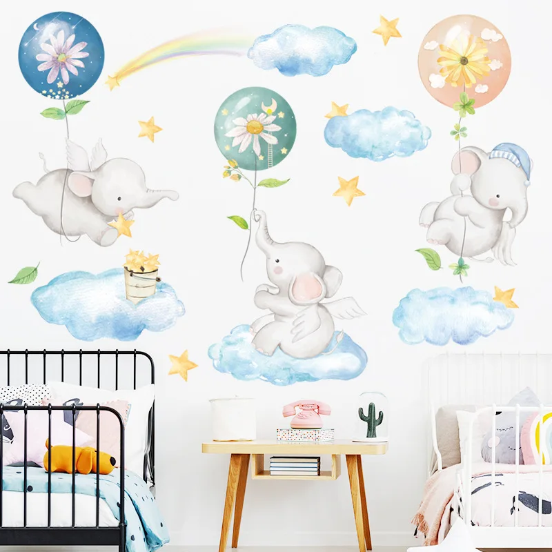 

Cartoon Elephant Wall Stickers for Kids room Kindergarten Wall Decor Eco-friendly PVC Vinyl Wall Decals Sticker Mural Home Decor