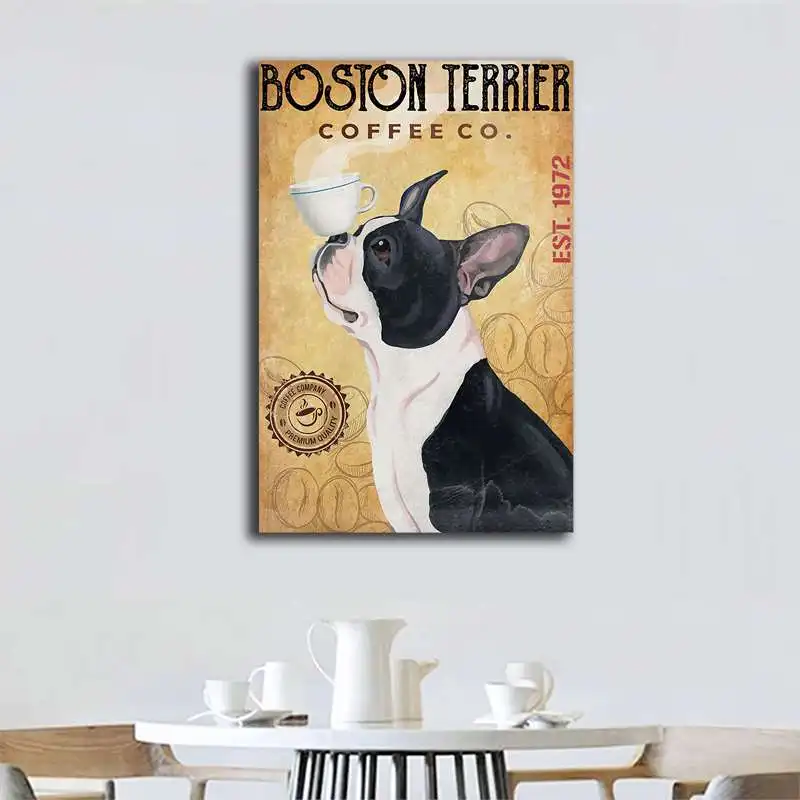 Холст настенное искусство Boston Terrier Dog постер Coffee Co Print | Дом и сад