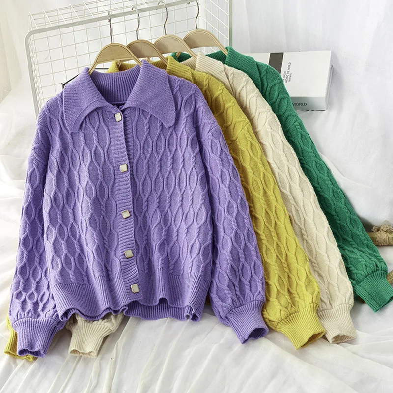 Фиолетовая куртка свитер женские вязаные жакеты пальто вязаная зимняя верхняя