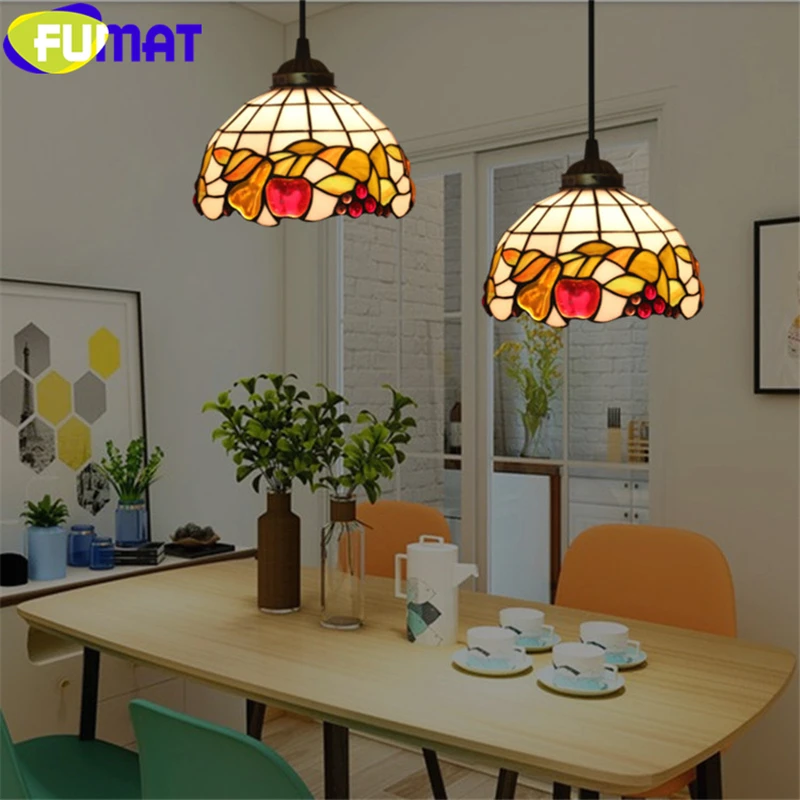 Подвесная лампа FUMAT в стиле Тиффани цветной абажур из витражного стекла с