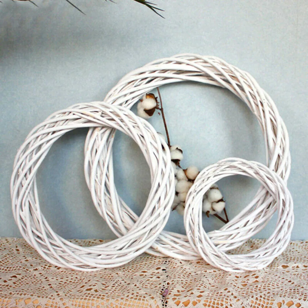 

Christmas Rattan Ring Wreath Wicker Vine Garland Hanging Wedding DIY Tree Hanging Garland Craft For Party Home Easter Decor