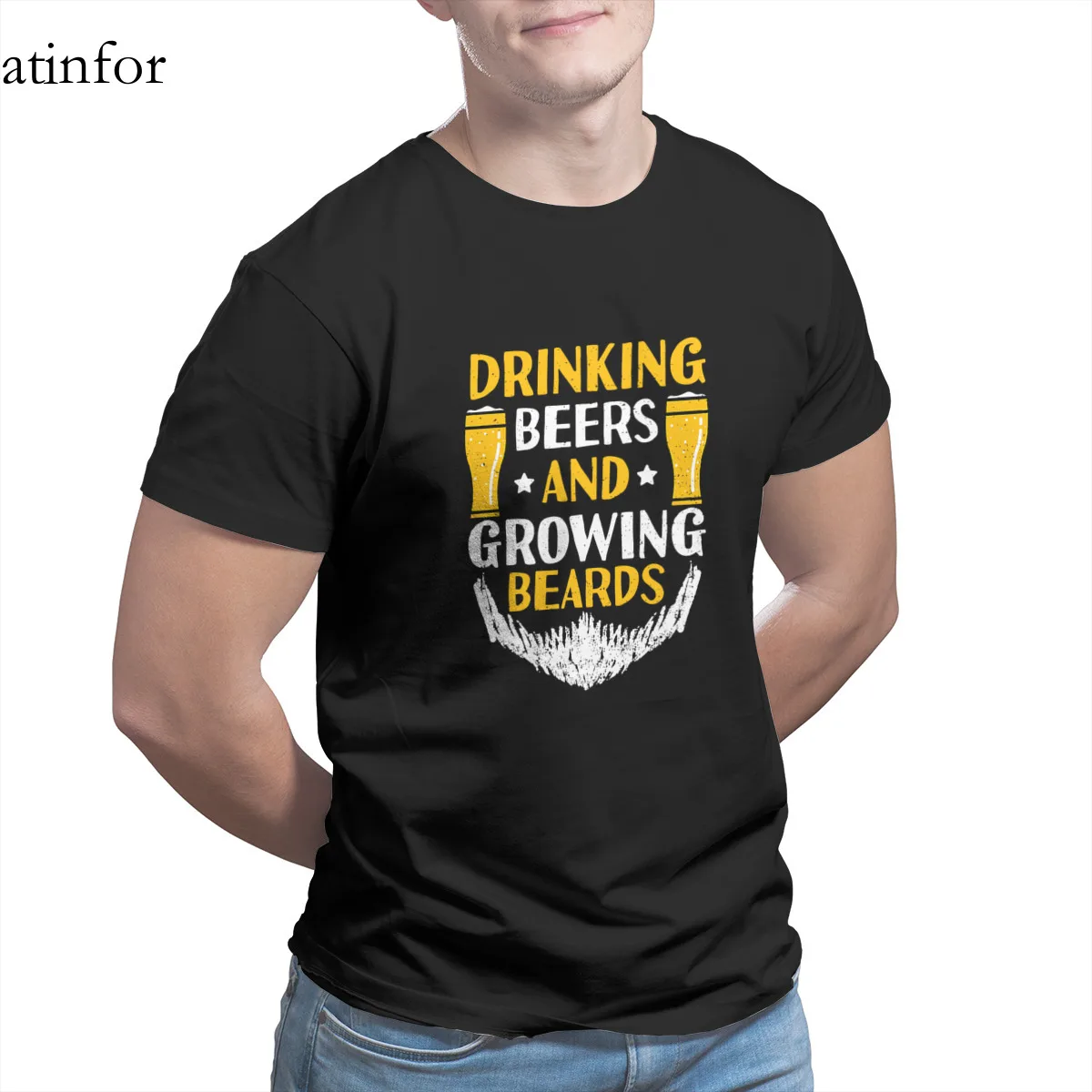 

Cute Beer Drinking Beers And Growing Beards - Bear T-Shirt Essentials Print 100% Cotton Black Sleeve Streetwear Men 15357