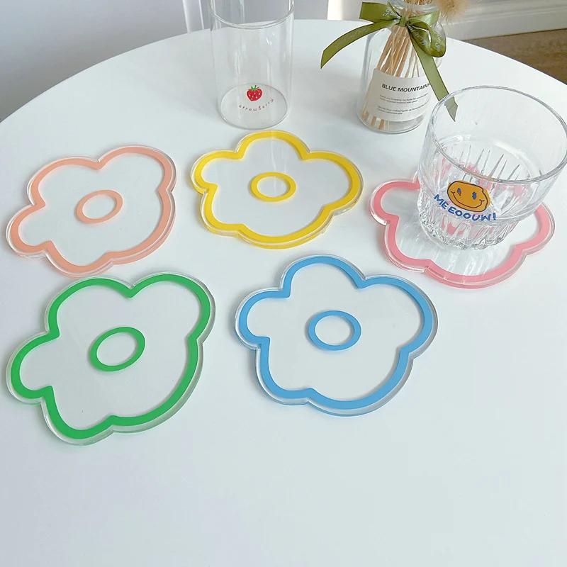 

Posavasos Acrylic Flower Transparent Tea Cup Coaster For Mug Insulation Vase Decoration dessous de verre Coaster Mug Accessories