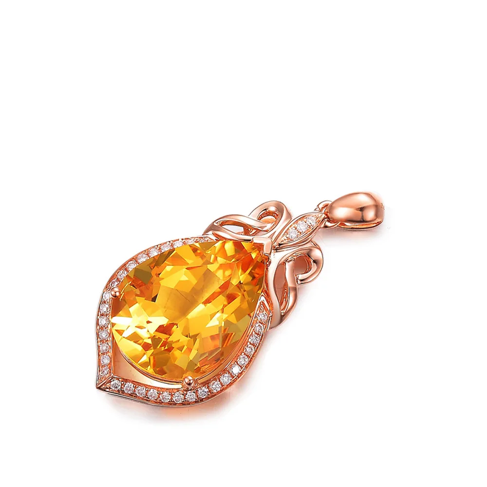 

2 Carats Yellow Crystal Citrine Gemstones Diamonds Pendant Necklaces for Women Tone Choker 18K Chain Jewelry Bijoux Bague Gifts