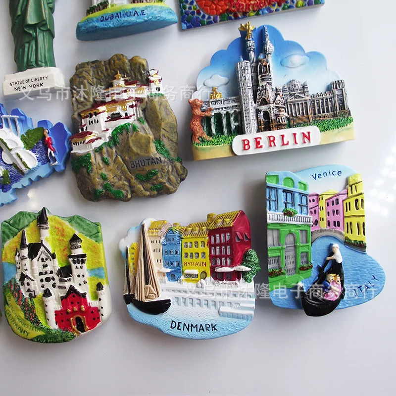 Магниты на холодильник туристический сувенир Нью-Йорк Берлин Сингапур Дания