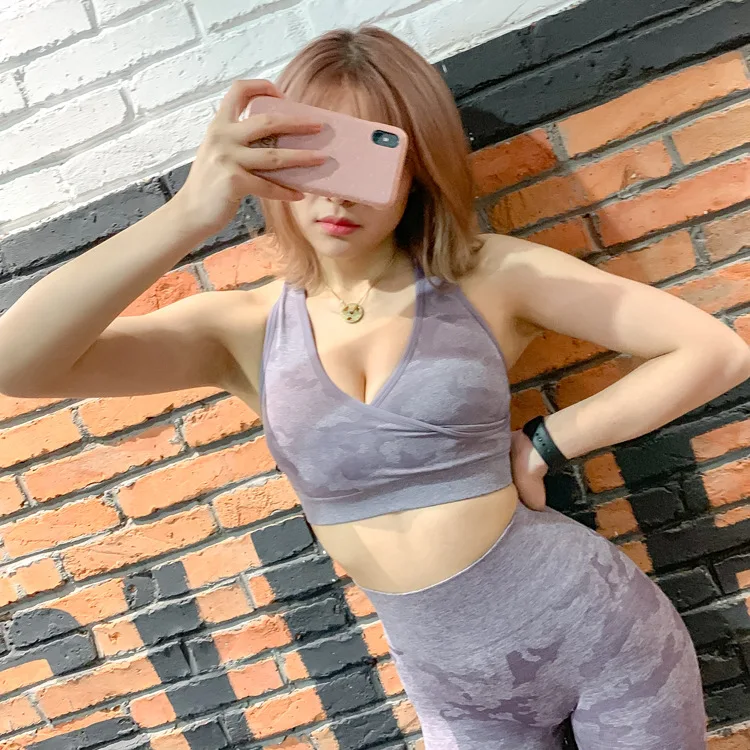 Женский Камуфляжный бюстгальтер для йоги камуфляжный бесшовный Mujer с v образным