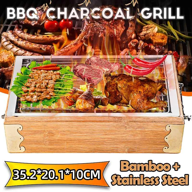 

Outdoor Portable Fry BBQ Grills Stainless Steel Small Barbecue Stove Charcoal BBQ Grill Patio Camping Picnic Cooking Burner