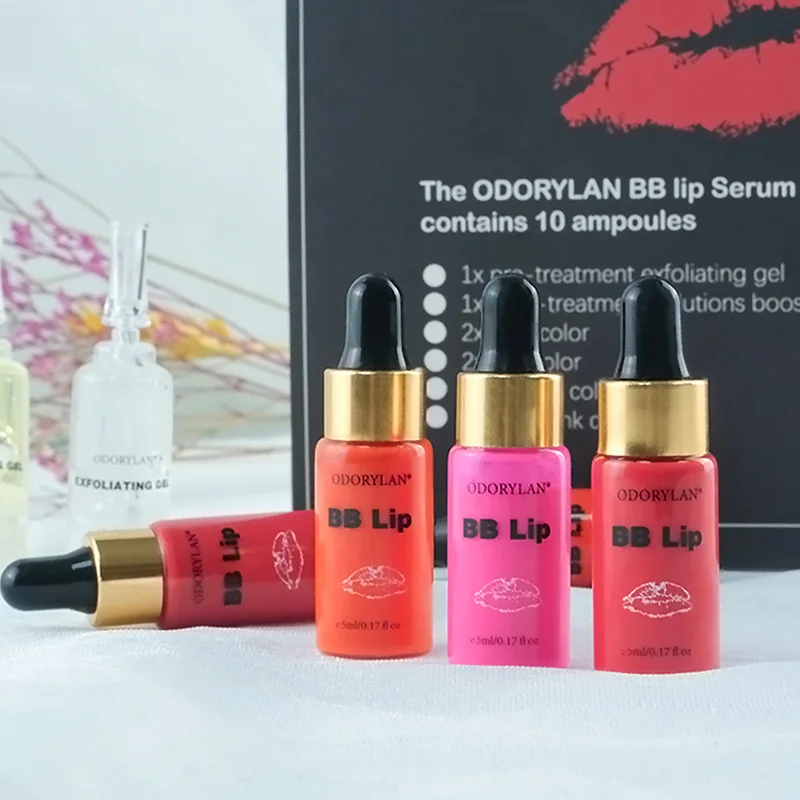 

10 vials 3 Color Korean Glow BB Lips Ampoule Serum Kit BB Lip Serum Pigment BB Cream Set for Lip Gloss MTS Mesotherapy Treatment