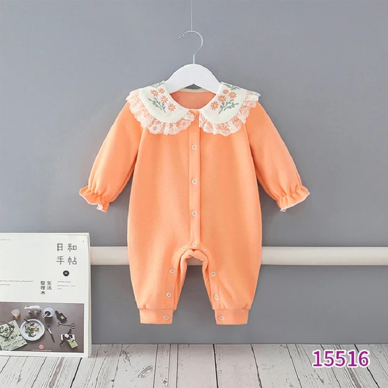 

New 2021 Infant Newborn Baby Romper Winter Long Sleeve Single Breasted Embroidery Floral Baby Cute Rompers Clothes Outfits