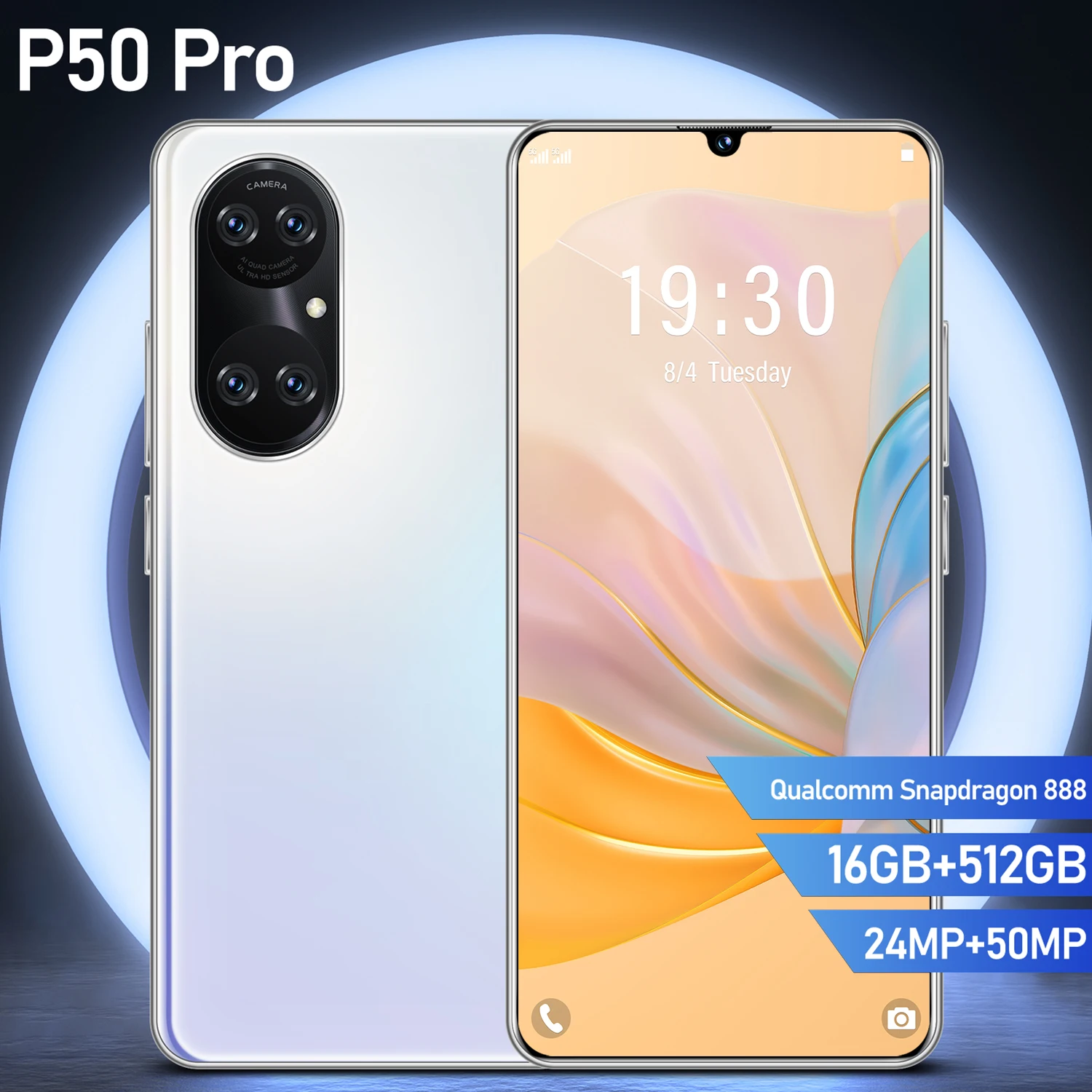

Galxy P50 Pro 6.7 Inch Drop Screen 8+128G Smartphone 5G Android11 Dual SIM Cellphone 24+50MP 7000MAH Face Unlock Mobilephone