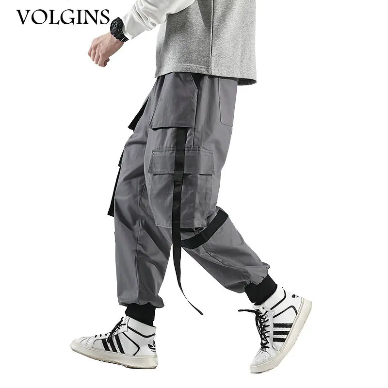 

Streetwear Men Hip Hip Cargo Pants Harajuku Joggers Pants Tactical Ribbons Pockets HipHop Harem Pants Track Trousers