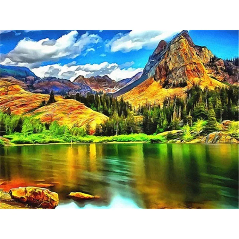 

Diamond Painting Natural Mountain Scenery Cross Stitch Handmade Diamond Embroidery River Mosaic Needlework Home Decor
