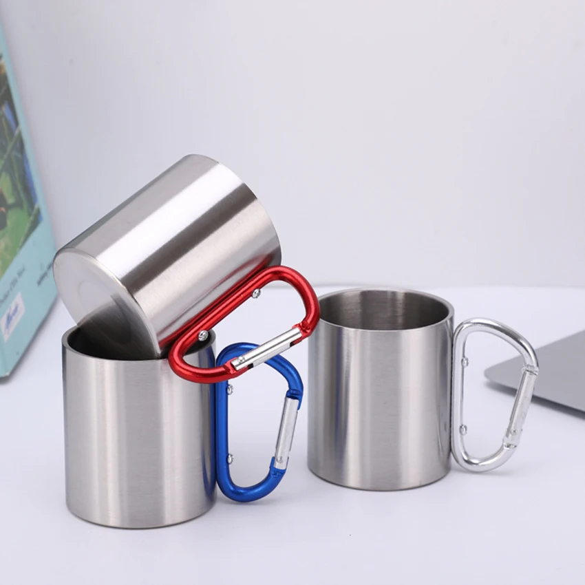 

200ml Stainless Steel Cup For Camping Traveling Outdoor Cup with Handle Carabiner Climbing Backpacking Hiking Portable Cups