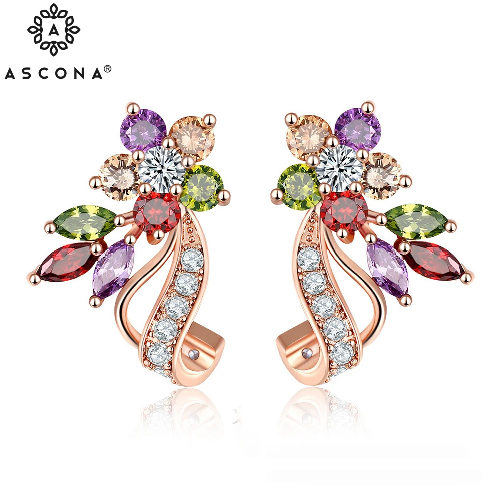 

Ascona, Новое поступление 2021 года, позолоченные серьги в форме цветка, серьги-гвоздики, Разноцветные кристаллы, кубические циркониевые серьги, ...