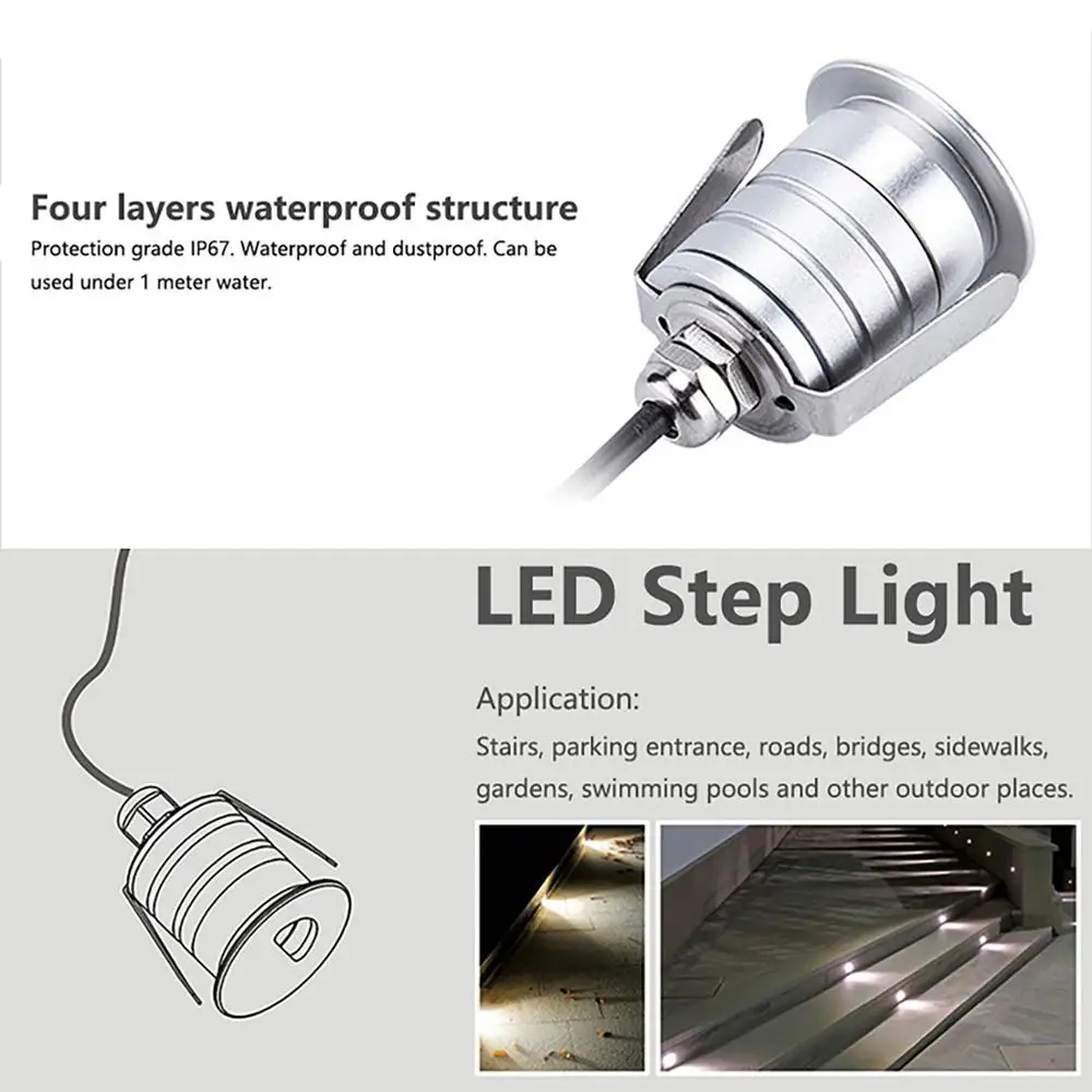 Светодиодный встраиваемый светильник 1 Вт IP67 12 В для улицы A1 A2 A3