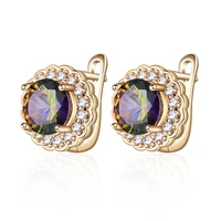 new fashion gold stud earrings for women paved colorful cubic zirconia luxury cz round earrings exquisite jewelry gifts