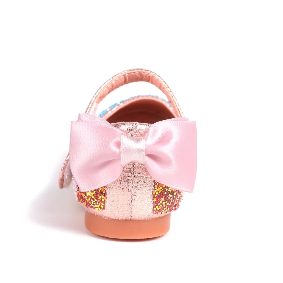 Girl Rainbow Glitter Wedding Party Mary Jane Shoes Kid Bowknot Back Slip on Ballerina Flats Children Bridesmaids Heel Pump |