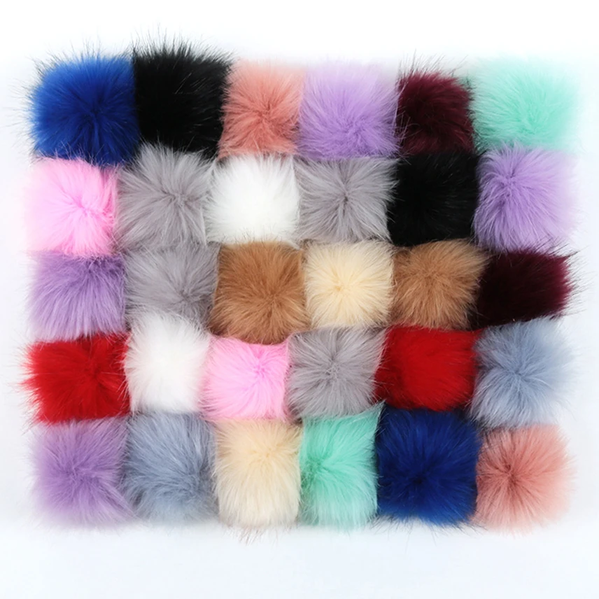 

1PC Colorful 10cm Faux Fur Hairball Hat Ball Fluffy Pom Pom for Hat Handmade Hair Ball Hat With rubber band Pompoms Accessories