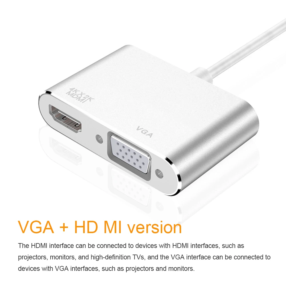 2 в 1 USB C HDMI Type к VGA адаптер 3 4K аудио видео конвертер для ноутбука Macbook Pro |