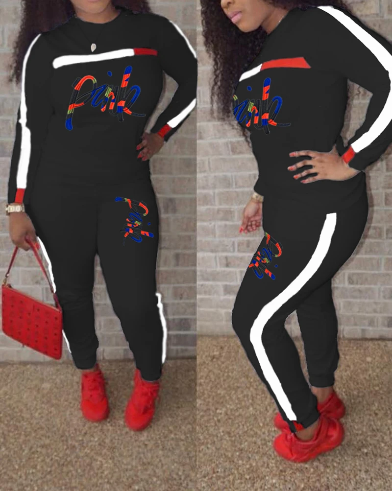 

Women Casual 2 Piece Sets Women'S Pink Tracksuits Set Letter Print Plus Size 3XL Sweatsuit Top Skinny Pants Two Piece Sportsuits