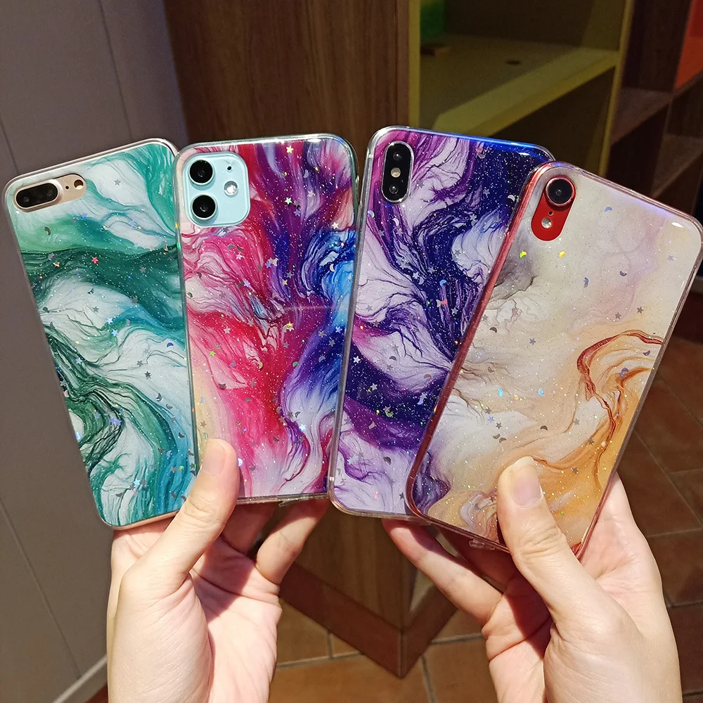 Модный Лазерный чехол с изображением Луны и мрамора для iPhone 11 Pro X XS Max XR 8 7 6 6S Plus