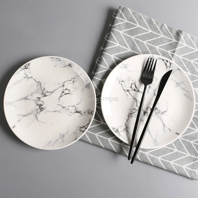

High Quality Marbled Tableware Ceramic Plate Home Dining Plate Salad Plate Creative Bowl and Dish Set Gift Ceramic