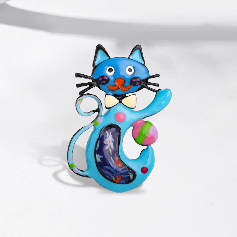 

Wuli&baby Lovely Playing Ball Cat Brooches For Women Unisex 4-color Enamel Cat Animal Pet Party Casual Brooch Pins Gifts