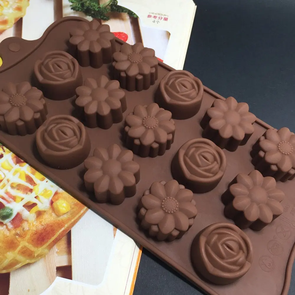 

15-Cavity Silicone Flower Rose Chocolate Mold Baking Ice Tray Mould Fondant Jelly Candy Molds Kitchen Baking Tools Accessories