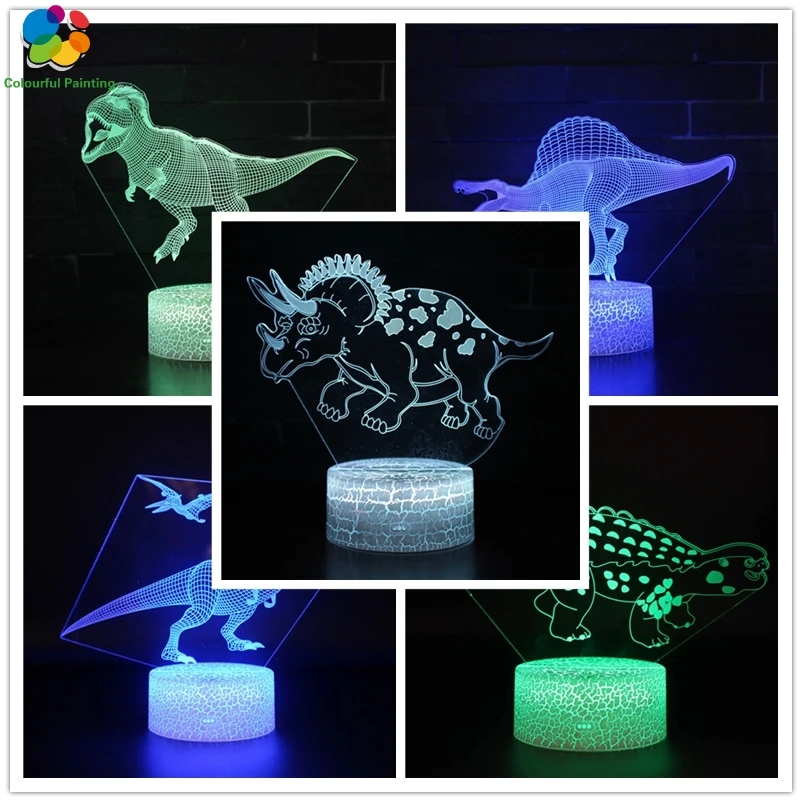 Динозавр дистанционного управления 3D свет светодиодный трещины база Иллюзия