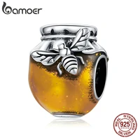 bamoer authentic bee honey jar 925 sterling silver charm golden oil bead for original bracelet women diy fine jewelry scc1914
