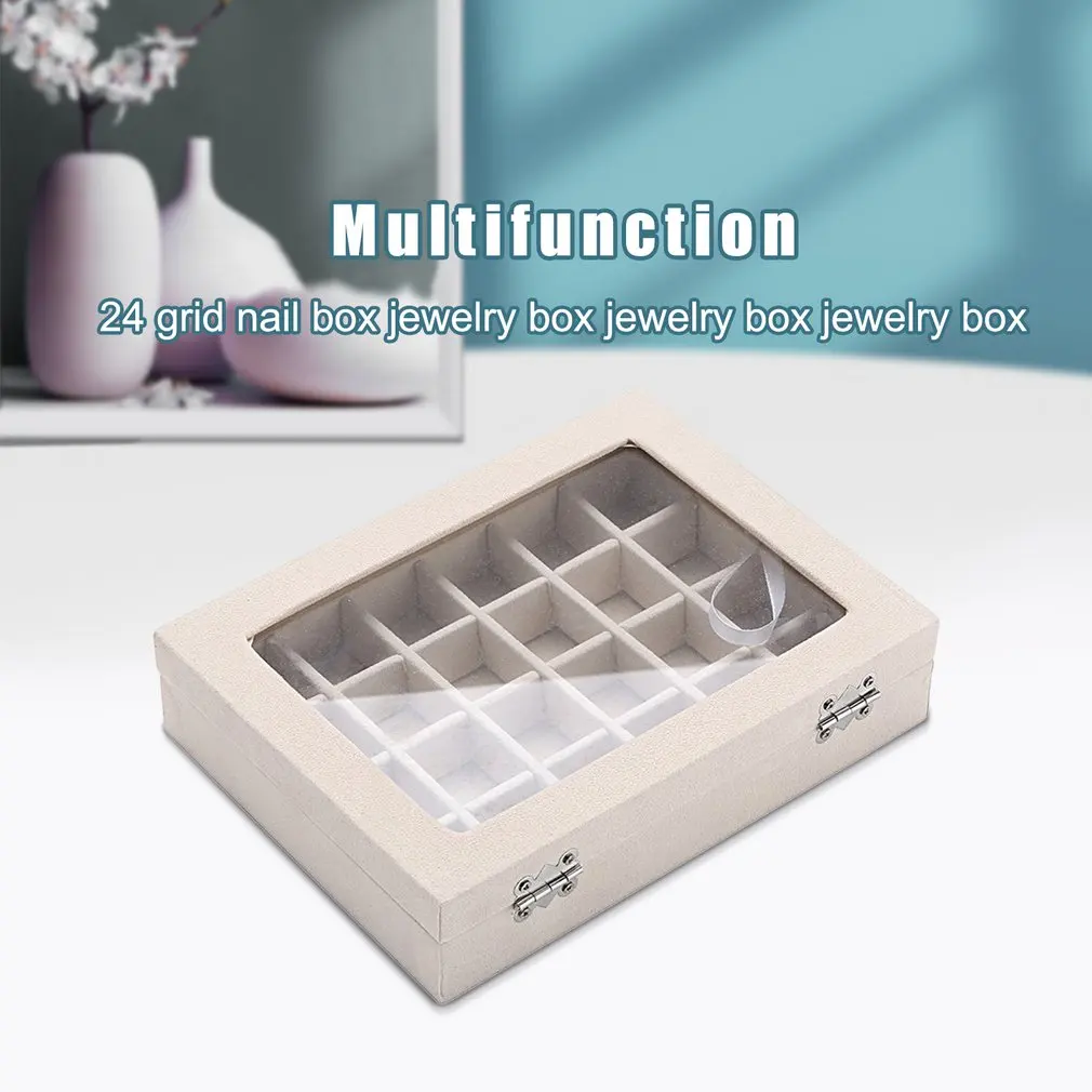 

New 24 Grids Velvet Glass Jewellery Ring Display Organiser Box Multifunction Necklace Earring Ring Storage Box Jewelry Organizer