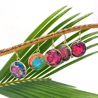1pair turquoise round earring for women multi color edging charms diy jewelry making supplies accessories bohemian natural stone