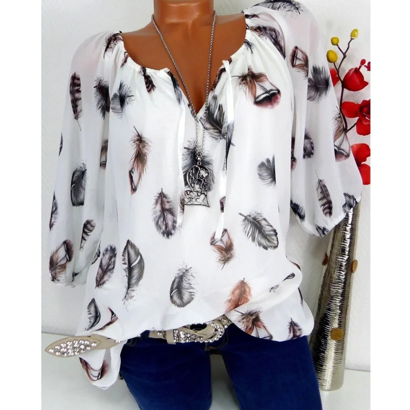 

2022 Women Shirts Summer Autumn Casual V-neck Chiffon Blouse Women Tops And Blouses Half Sleeve Black White Ladies Shirt