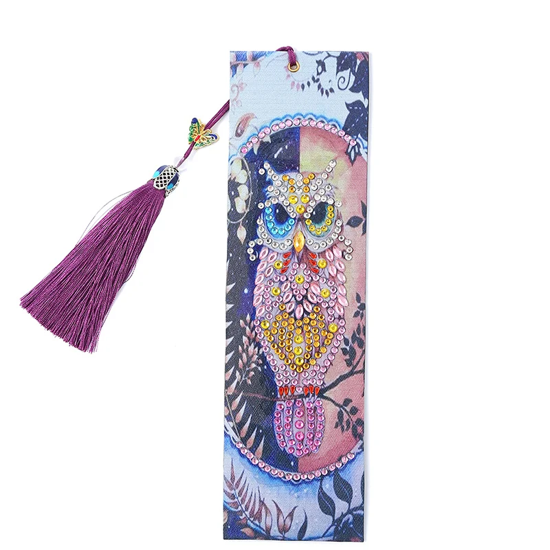 

DIY Owl Special Shaped Diamond Painting Bookmark Leather Embroidery Cross Stitch Tassel Bookmarks For Book Kids Christmas Gift