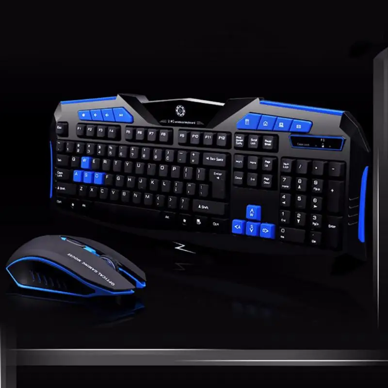 F1 Wireless Gaming Keyboard Mouse Suit Home Office Laptop Desktop 2400DPI Waterproof Kit Gamer with Lightweight Operate - Цвет: Black-blue