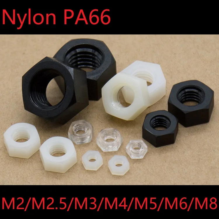 

20pcs Plastic Hex Nuts M2 M2.5 M3 M4 M5 M6 M8 Nylon PA66 Heat Insulation Hexagon Lock Nut Thread Bolt Cap Black White Clear