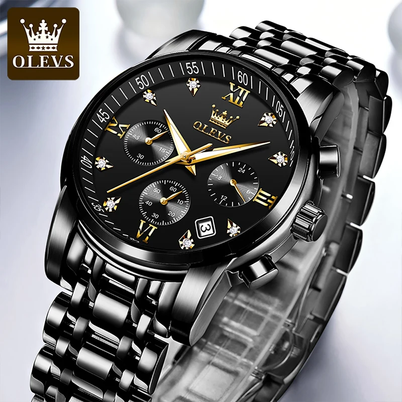 

Мужские многофункциональные кварцевые часы OLEVS, спортивные часы с тремя глазами и хронографом, водонепроницаемость 30 м, светящиеся мужские ...