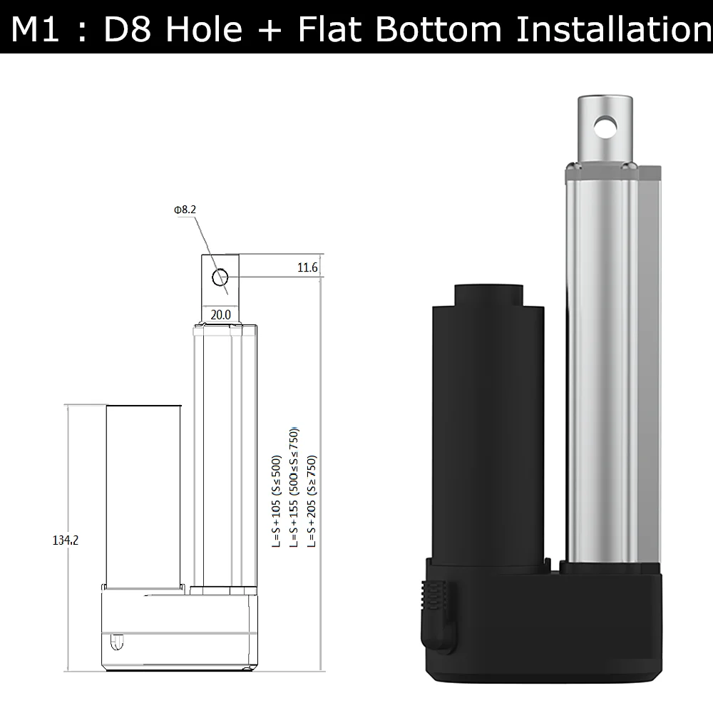 Линейный привод с ходом 750 мм постоянный ток 12 В/24 В телескопический утягивающий