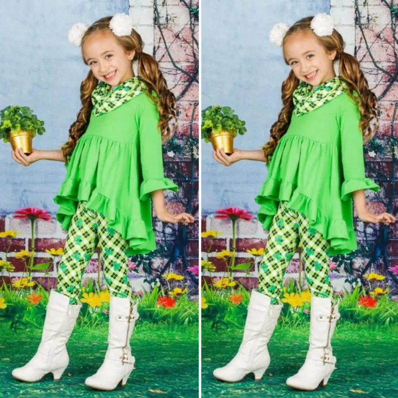 Новая детская одежда из 3 предметов для маленьких девочек топы с рюшами и длинным