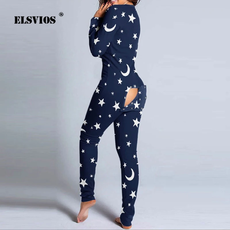 

New Christmas Print Adult Pajama Jumpsuit Casual Breathable Elasticity V Neck Jumpsuit Spring Autumn Winter Women Home Jumpsuits