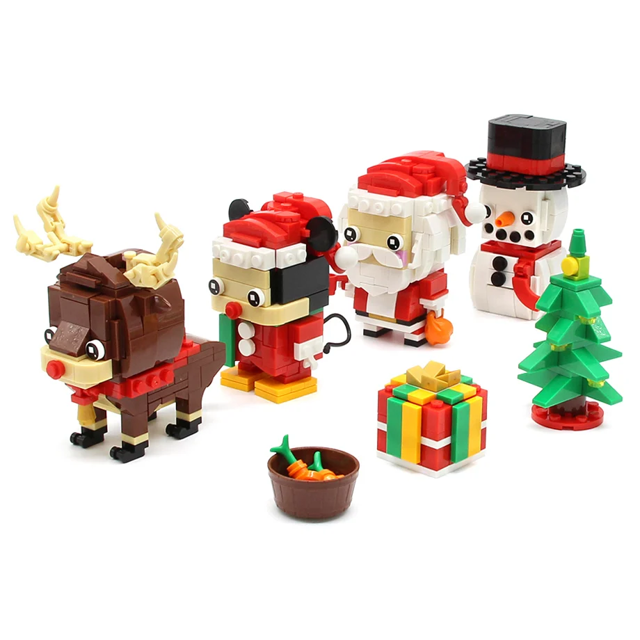 

2022 MOC Christmas Scenes Xmas Kids Santa Claus Elk Snowman Mouse Building Blocks Model Bricks DIY Educational Toys for Children