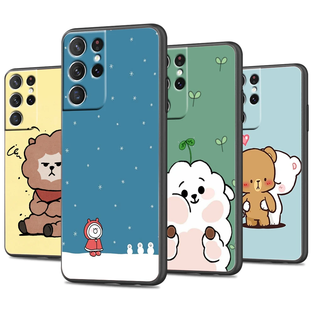

Cute Animal Bear Lamb For Samsung Galaxy S22 S21 Ultra S20 FE Lite S10 S9 S8 Plus 5G Silicone Soft Black Phone Case