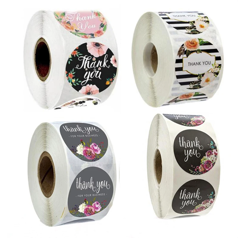 

1inch Colored Flowers Thank You Stickers for Business Adhesive Labels Seal Sticker Decoration Scrapbook Stationery Supply 100PCS