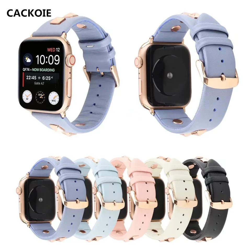 Пряжка с заклепками кожаный ремешок Apple Watch 5 4 3 2 1 44 мм 40 для iWatch 38 42 Аксессуары