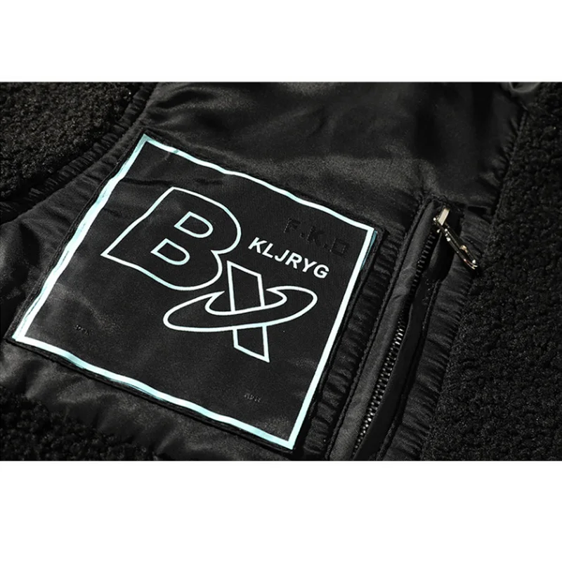 

Aolamegs Winter Lambwool Men Jackets Fashion Padded Hooded Jacket Pocket Patchwork Oversize Outwear High Street Casual Warm Coat