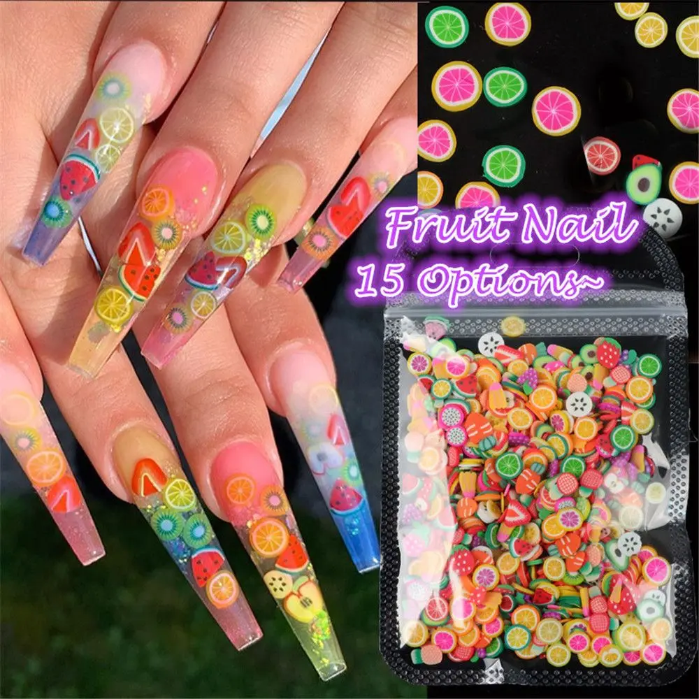 

10g Fruit Heast Slice 15 Patterns Nail Art Tips DIY Nail Art Stickers Mixed Styles 3D Fruit Tiny Slices Polymer Clay