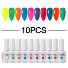 10 шт.компл. УФ гель лак для ногтей СВЕТОДИОДНЫЙ БИО-Гели Soak Off профессиональный набор для дизайна ногтей, стойкая краска для усиления цвета Лаки Nail Art Люминесцентная Цвет гель лак для ногтей