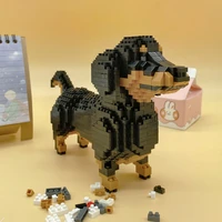836pcs black dachshund dog 3d model mini building blocks cartoon animal pet puppy assembled bricks childrens educational toys