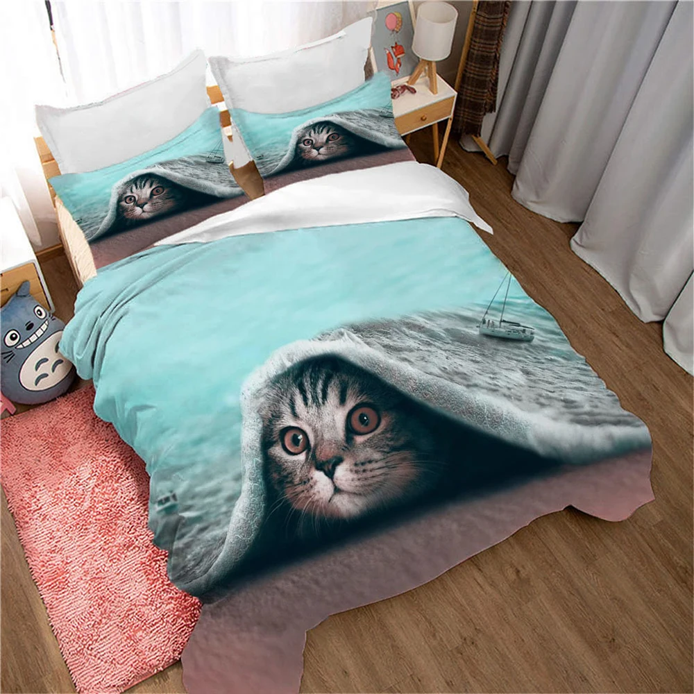 

Kids Bedding Duvet Cover Set Microfiber Cats Pattern on Comforter Cover 2/3pcs Pillowcases Comforter Cover with Zipper Closure