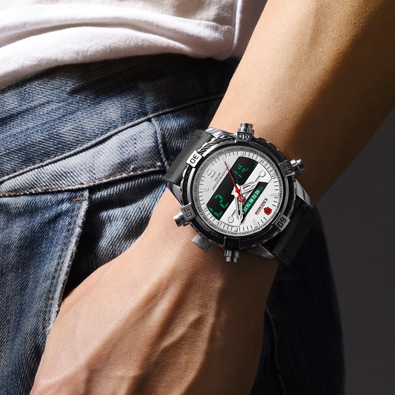 Модные спортивные часы мужские светодиодный цифровой двойной дисплей наручные